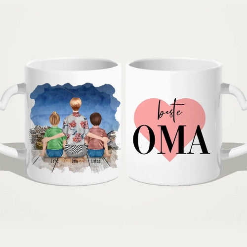Personalisierte Tasse für Oma (2 Kinder + 1 Oma)
