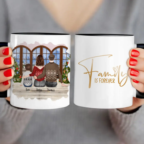 Personalisierte Tasse mit Familie (1 Kind/Baby) - Weihnachtstasse