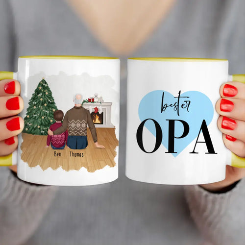 Personalisierte Tasse für Opa (1 Kind + 1 Opa) - Weihnachtstasse