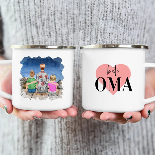 Personalisierte Tasse für Oma (1 Baby + 1 Kind + 1 Oma)