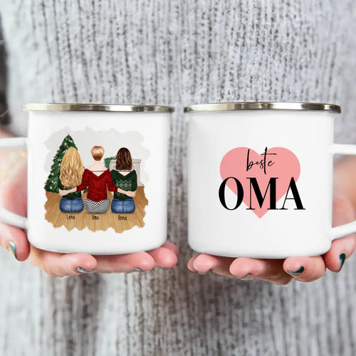 Personalisierte Tasse für Oma (2 Frauen + 1 Oma) - Weihnachtstasse