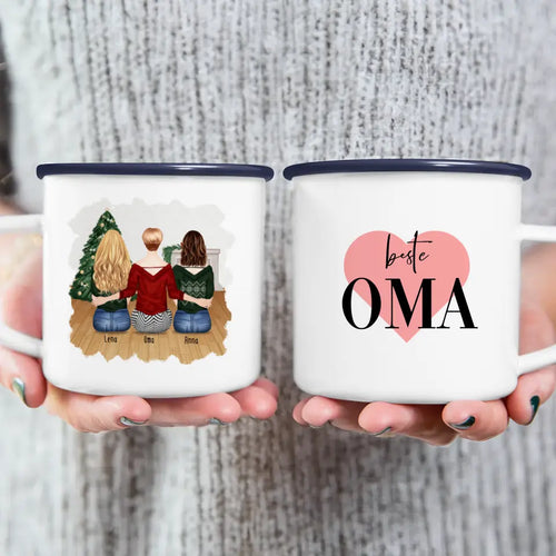 Personalisierte Tasse für Oma (2 Frauen + 1 Oma) - Weihnachtstasse
