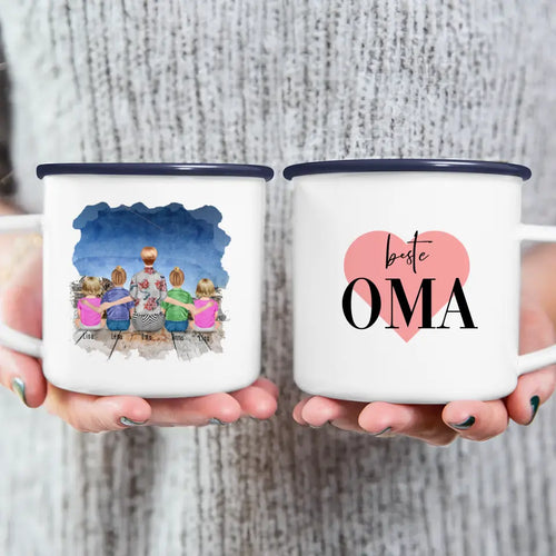 Personalisierte Tasse für Oma (2 Kinder + 2 Babys + 1 Oma)