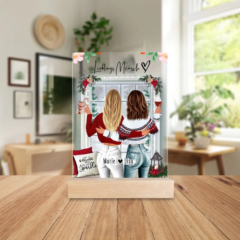 Personalisierte Acrylglasplatte - Beste Freundin (2 Freundinnen) - Weihnachts-Acrylglasplatte