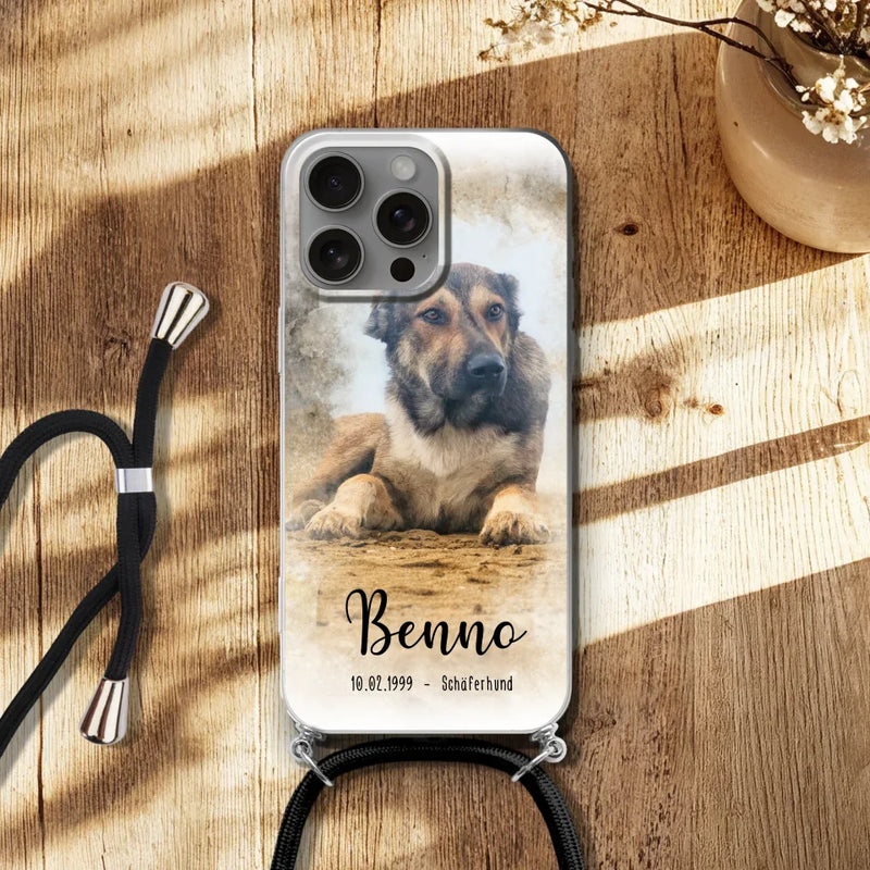 Personalisierte Handyhülle mit deinem Tier im Wasserfarben-Stil - Apple mit Band
