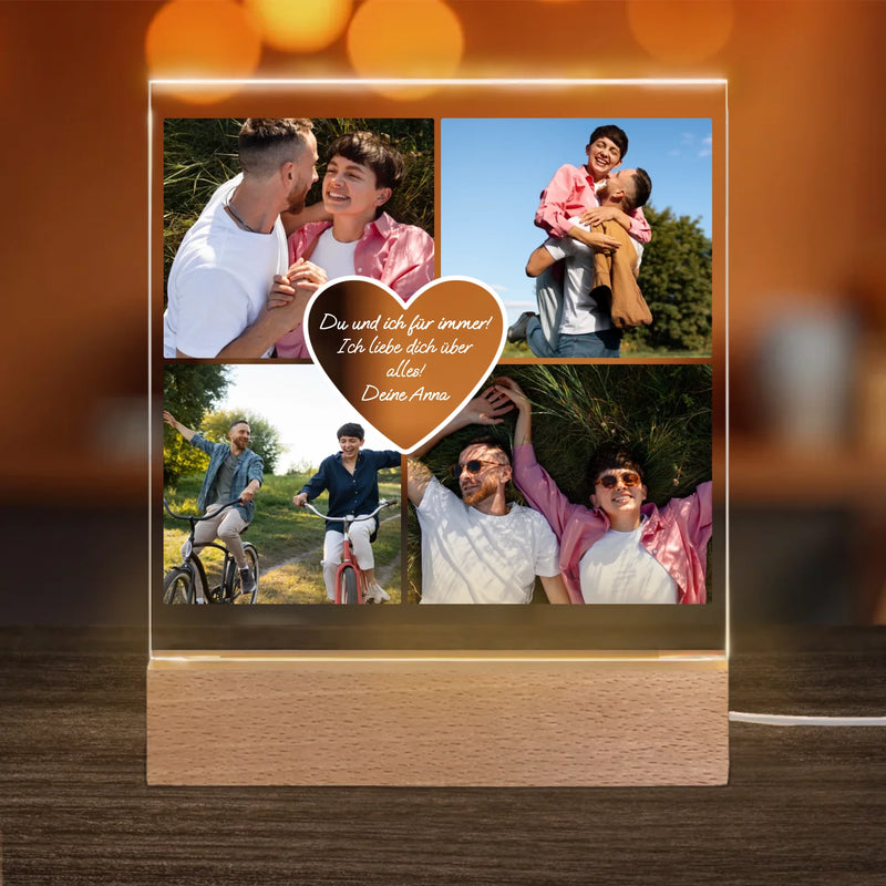 Personalisiertes Acryl-Licht - Paar Fotocollage mit Herz