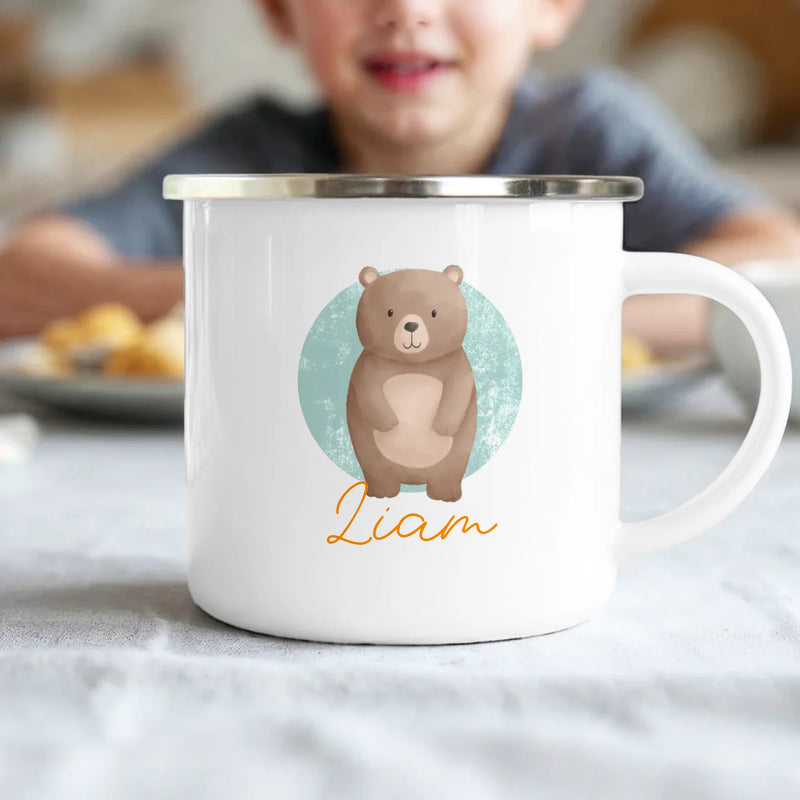 Personalisierte Kindertasse mit Jungletier und Namen