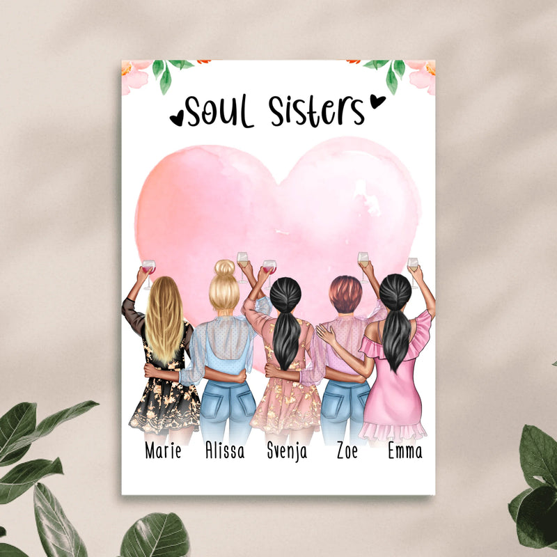Personalisiertes Poster - Beste Freundinnen (5 Freundinnen) - Best Friends