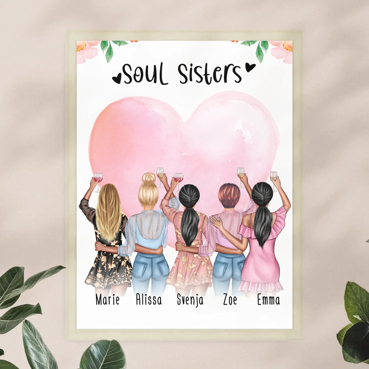 Personalisiertes Poster - Beste Freundinnen (5 Freundinnen) - Best Friends