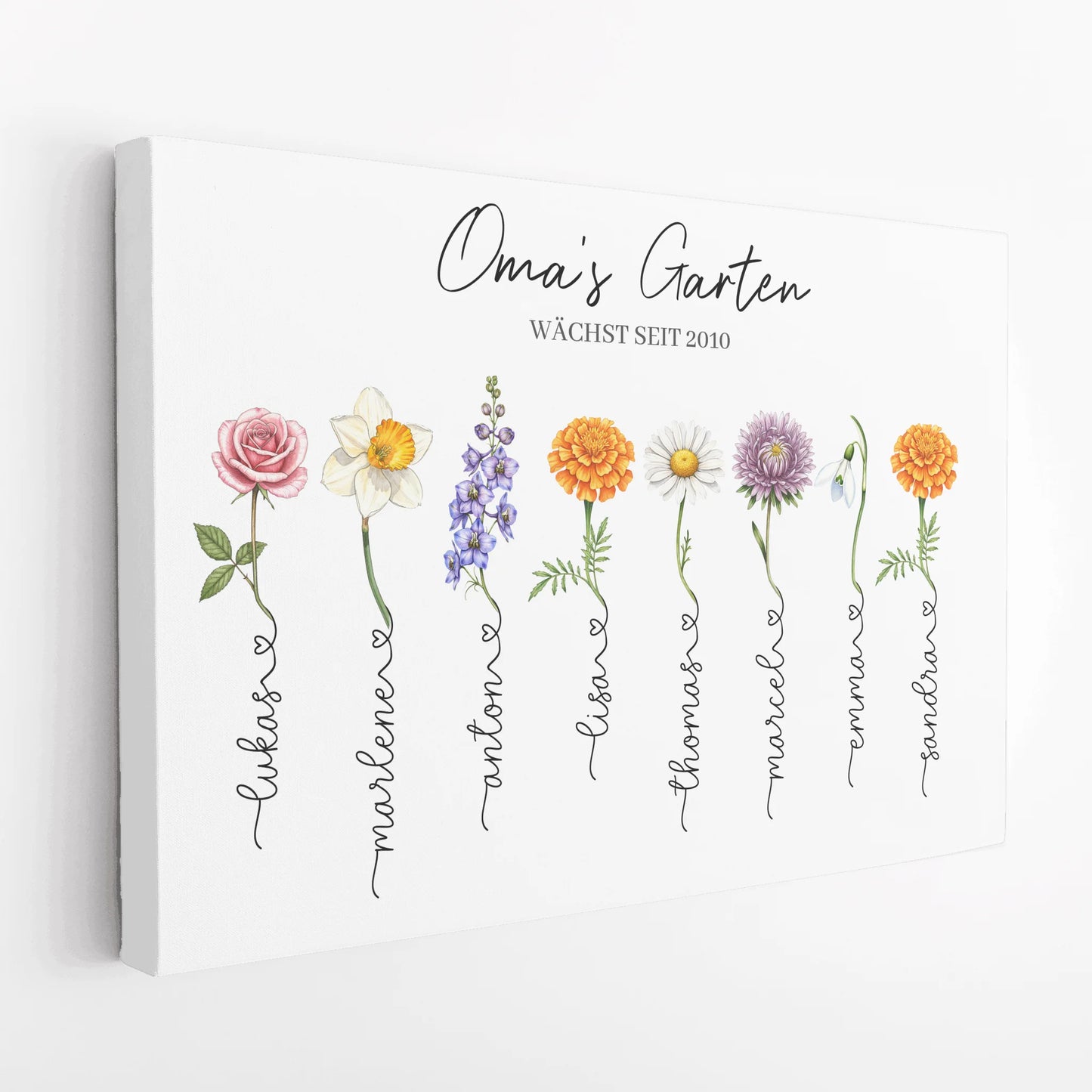 Personalisierte Leinwand - Omas Garten mit 1-14 Blumen/Namen