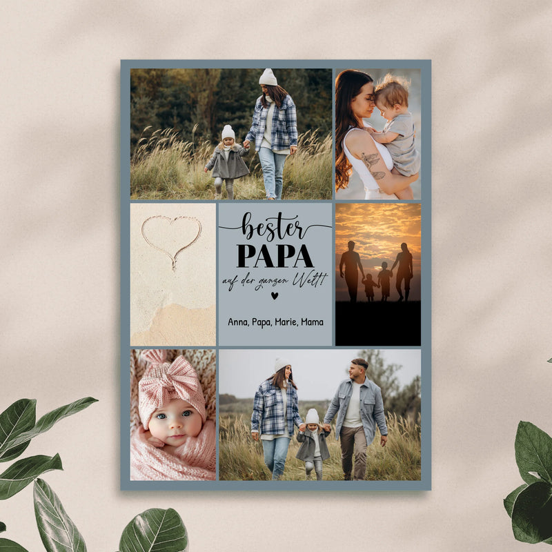 Personalisiertes Poster - Bester Papa auf der ganzen Welt - Fotocollage mit 6 Bildern