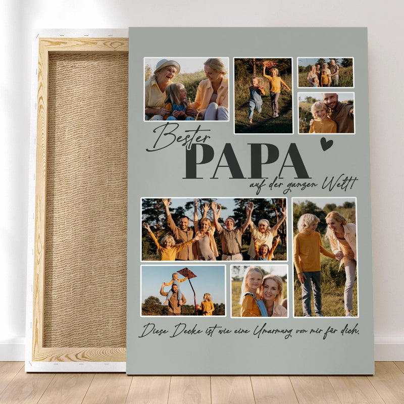 Personalisierte Leinwand - Bester Papa auf der ganzen Welt - Fotocollage mit 8 Bildern