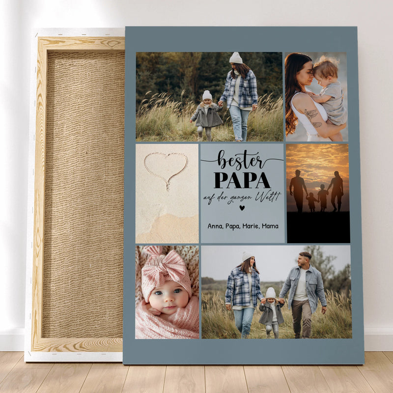 Personalisierte Leinwand - Bester Papa auf der ganzen Welt - Fotocollage mit 6 Bildern