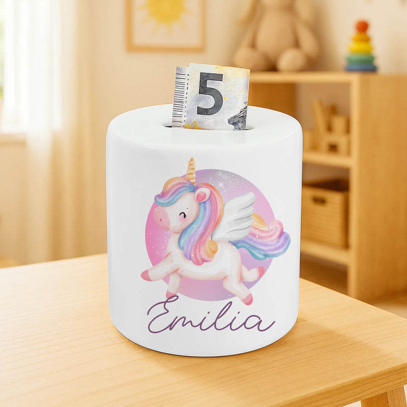 Personalisierte Spardose - Einhorn und Namen