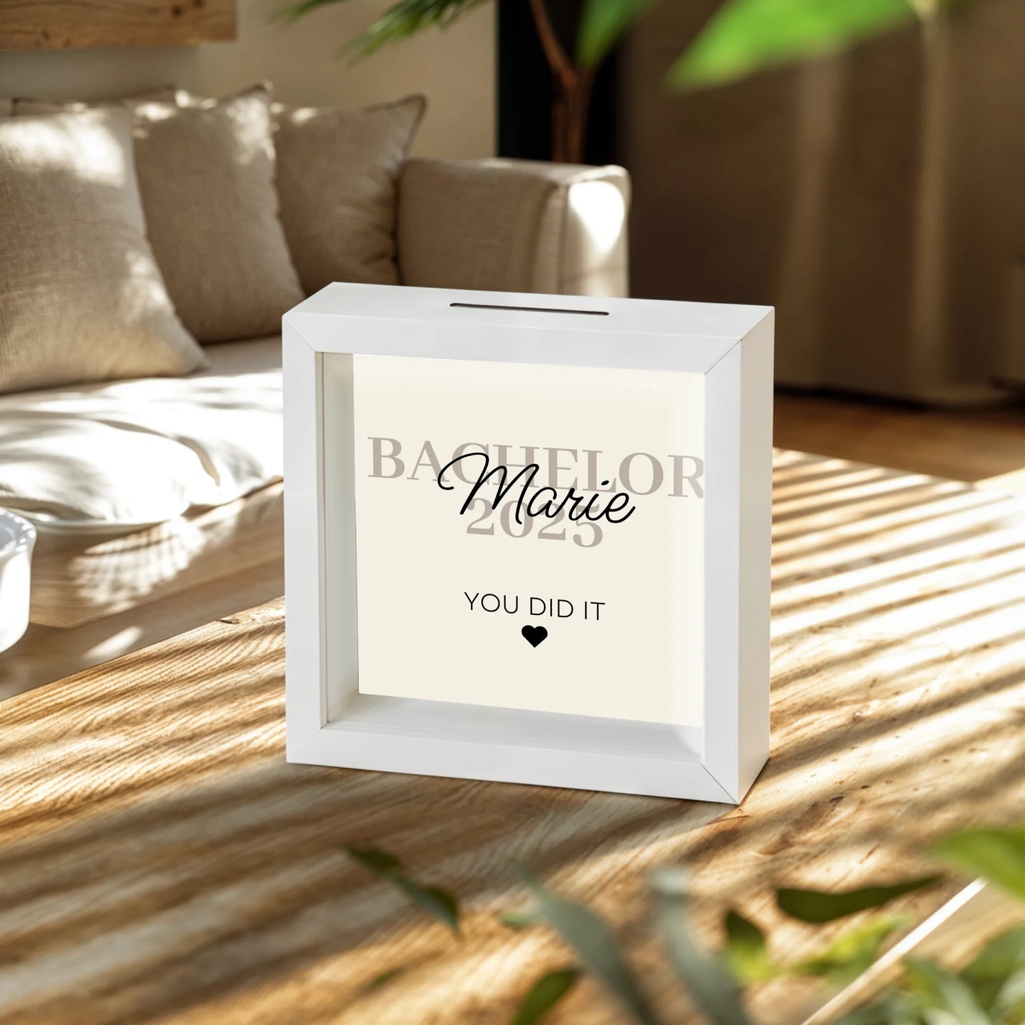 Personalisierte Bilderrahmen Spardose - Bachelor/Master/Abitur/Abschluss mit Name und Jahr - You did it