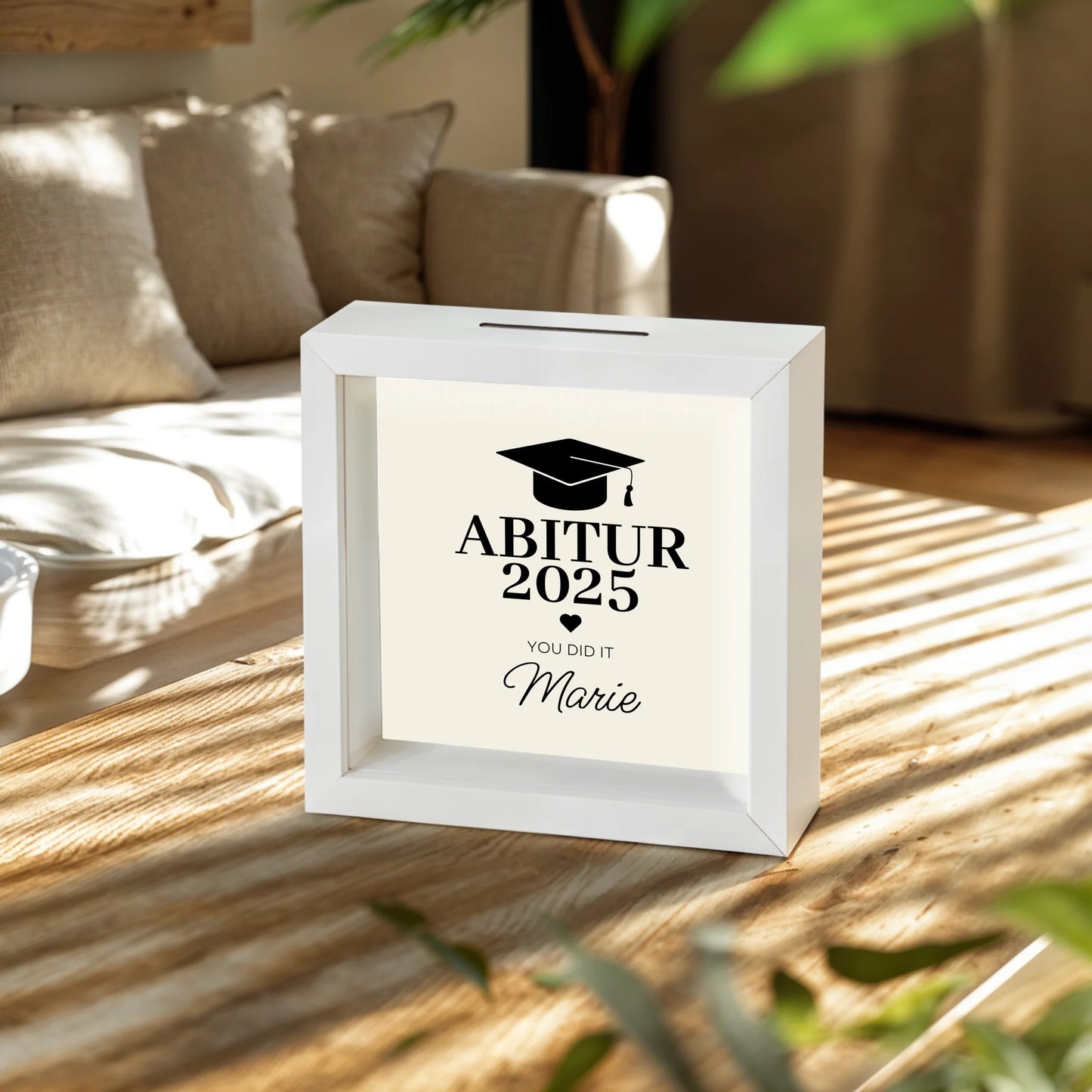 Personalisierte Bilderrahmen Spardose - Abitur/Abschluss mit Name und Jahr - You did it