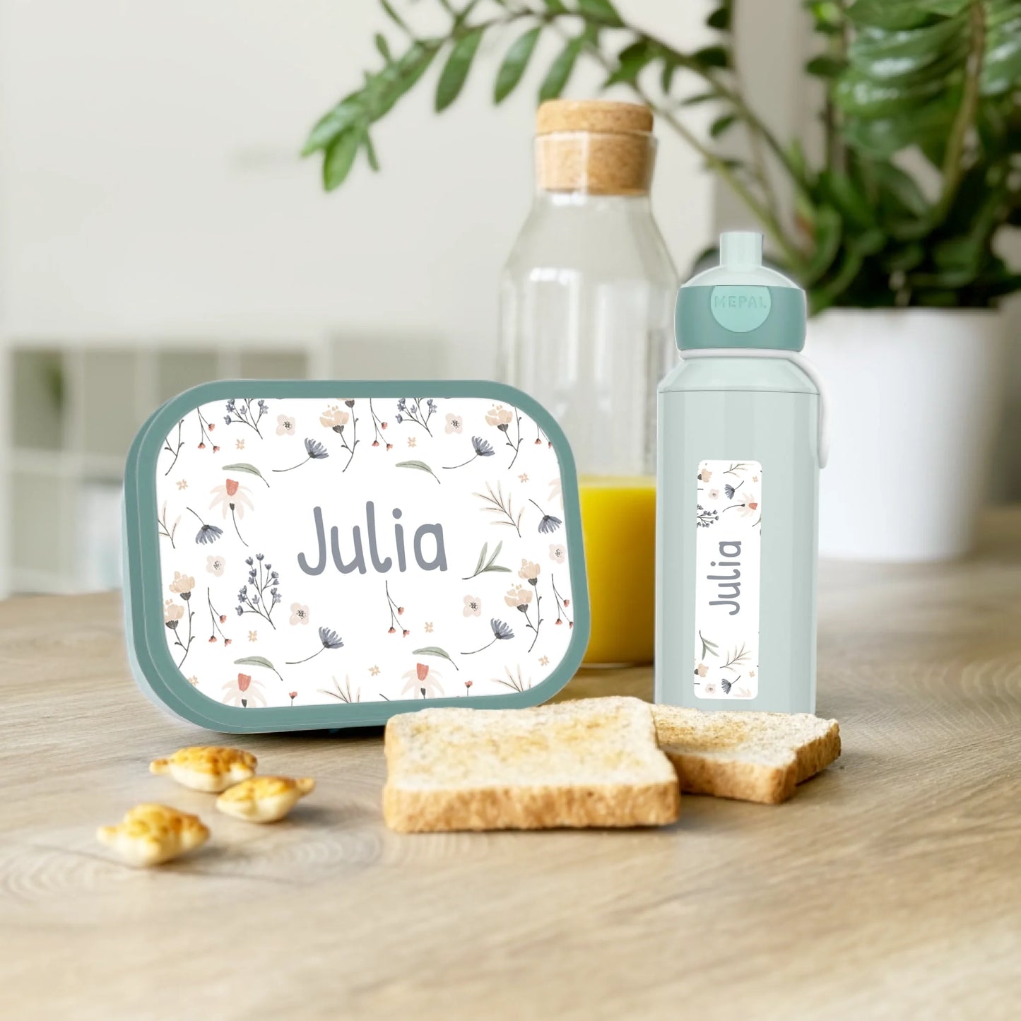 Personalisierte Mepal Campus Bento Brotdose/Trinkflasche im Blumen Design mit Namen