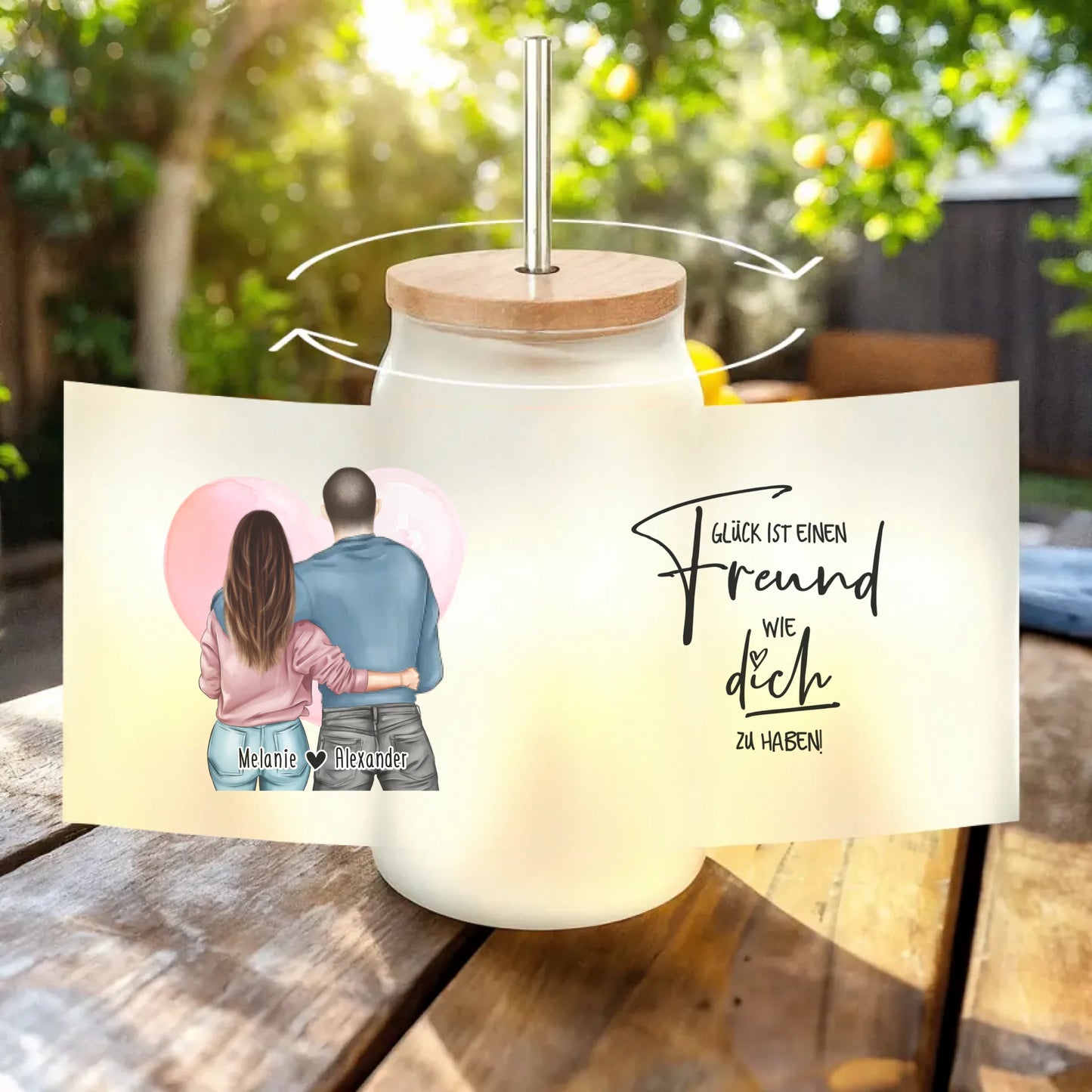 Personalisiertes Trinkglas mit Strohhalm - Pärchen