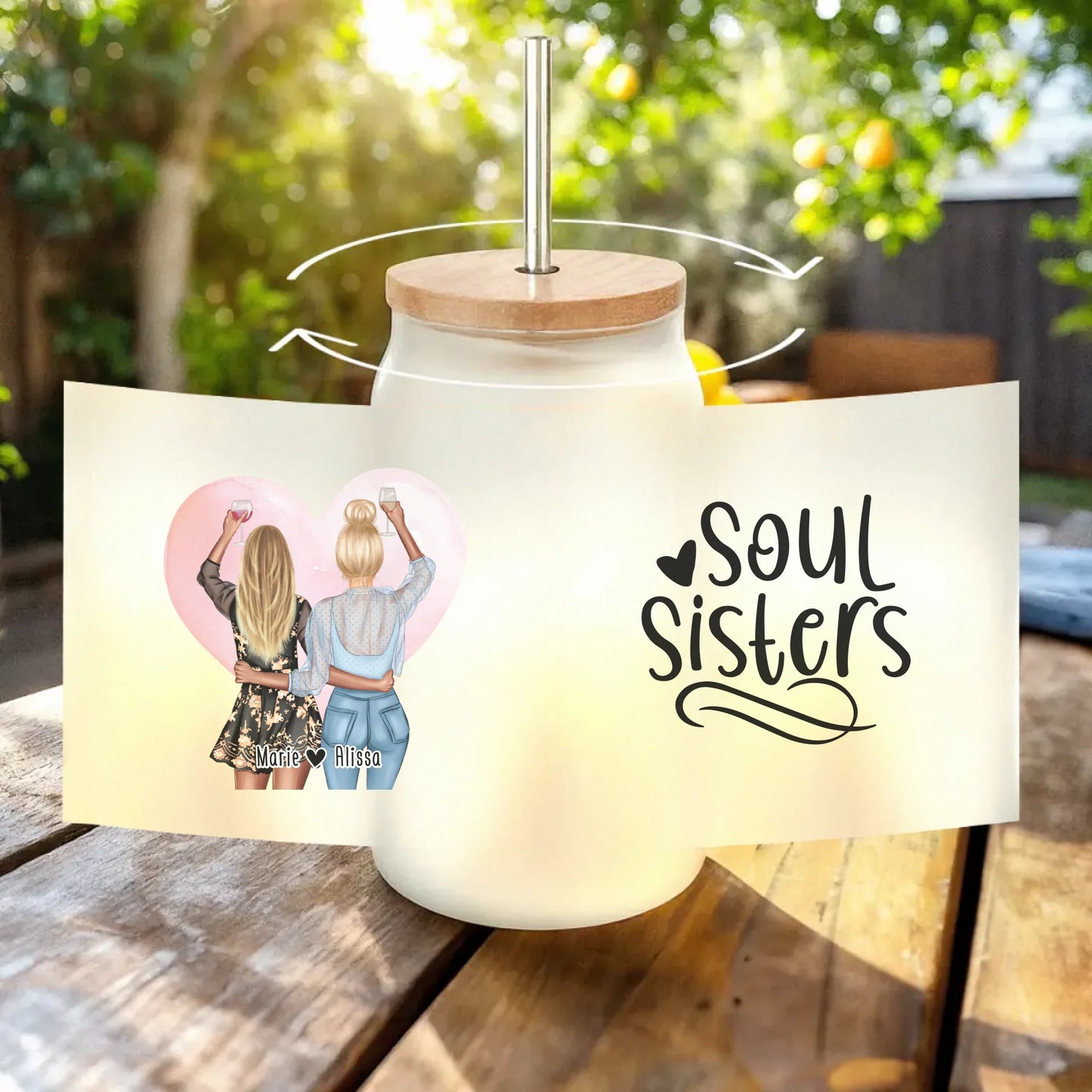 Personalisiertes Trinkglas mit Strohhalm - Beste Freundin (2 Freundinnen)