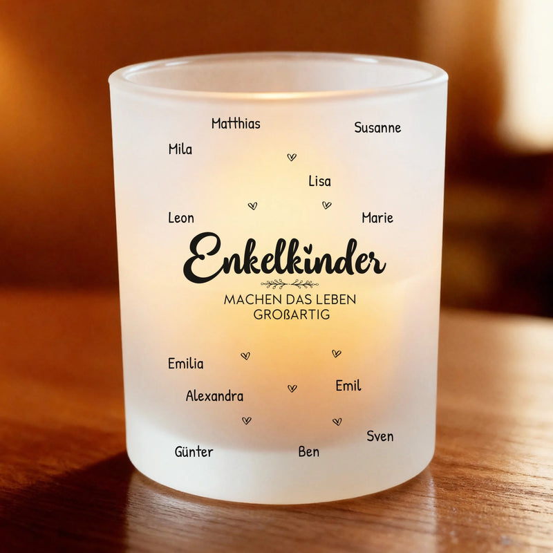 Personalisiertes Teelicht (Satin) - Enkelkinder (1-12 Namen)
