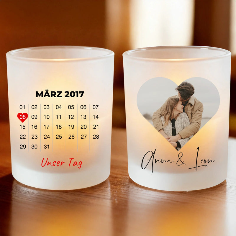 Personalisiertes Teelicht (Satin) - Jahrestag und Bild - Jahrestag Geschenk für Paare