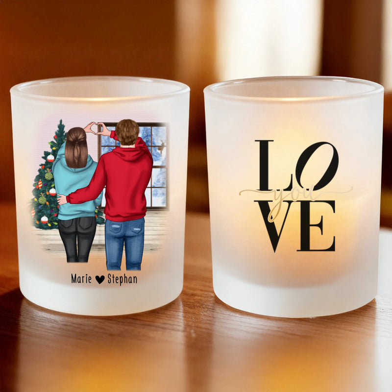 Personalisiertes Teelicht (Satin) - Paar/Pärchen (stehend) - Weihnachtstasse