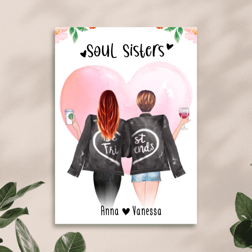 Personalisiertes Poster - Beste Schwestern mit Jacken (2 Schwestern)