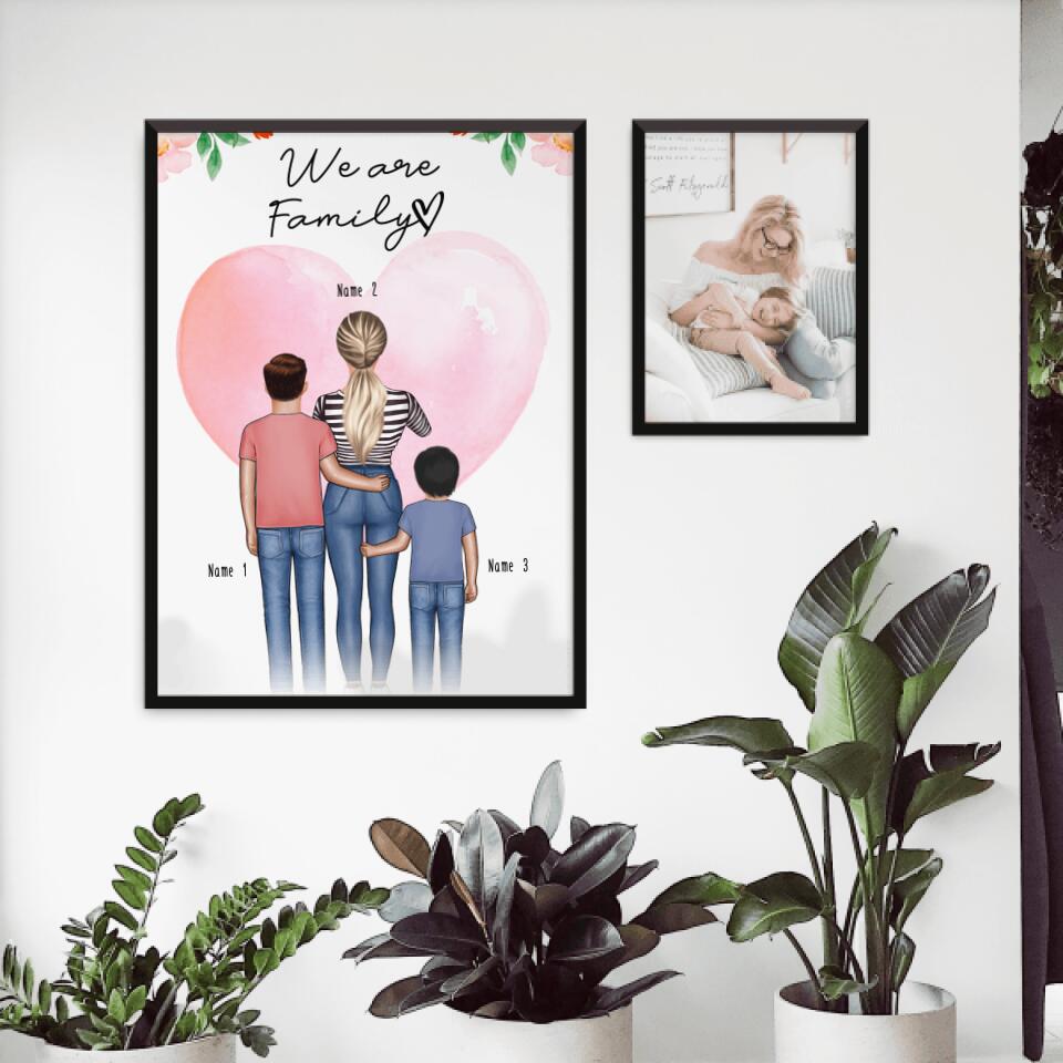 Personalisiertes Poster - Mutter/Mama + 1-2 Babys/Kinder/Teenager stehend