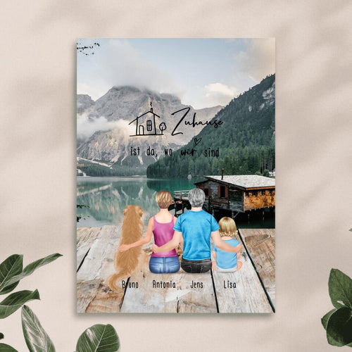 Personalisiertes Poster - Familie + 1 Baby + 1 Hund
