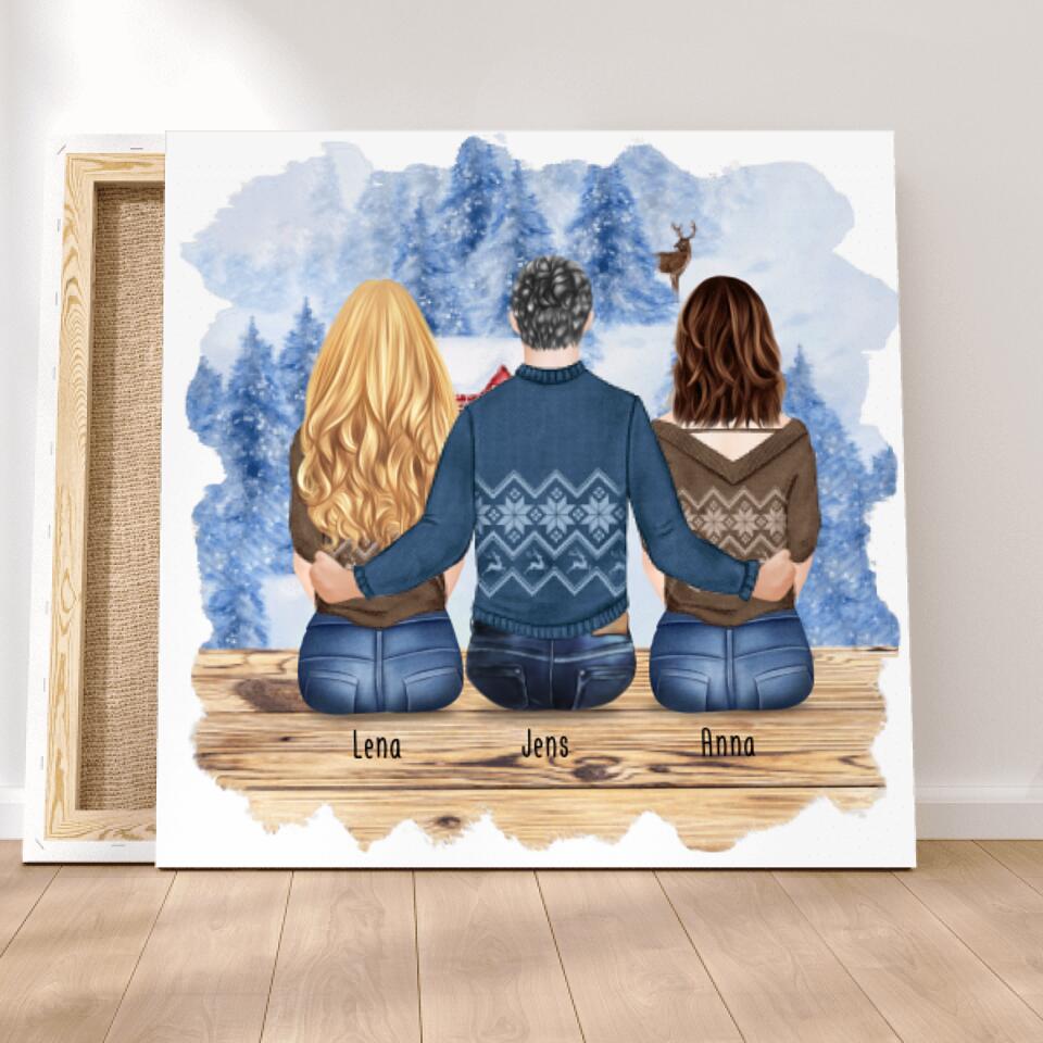 Personalisierte Leinwand mit Bruder/Schwester (2 Schwestern + 1 Bruder) - Weihnachtsleinwand