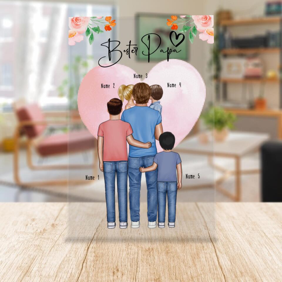 Personalisierte Acrylglasplatte - Papa/Vater + 1-4 Kinder