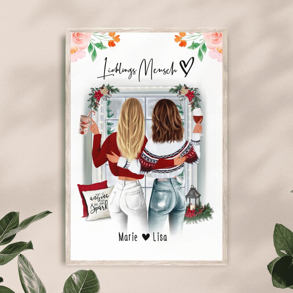 Personalisiertes Poster Beste Freundin (2 Freundinnen) - Weihnachtsposter