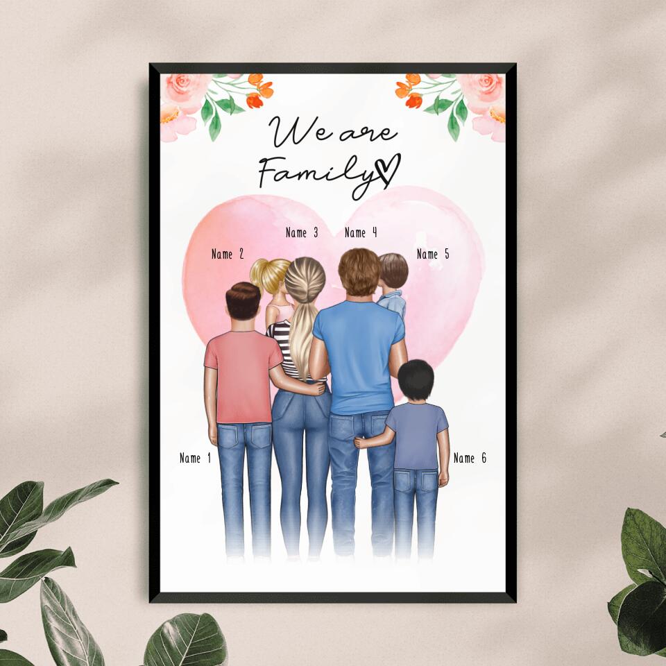 Personalisiertes Poster - Familie + 1-4 Kinder