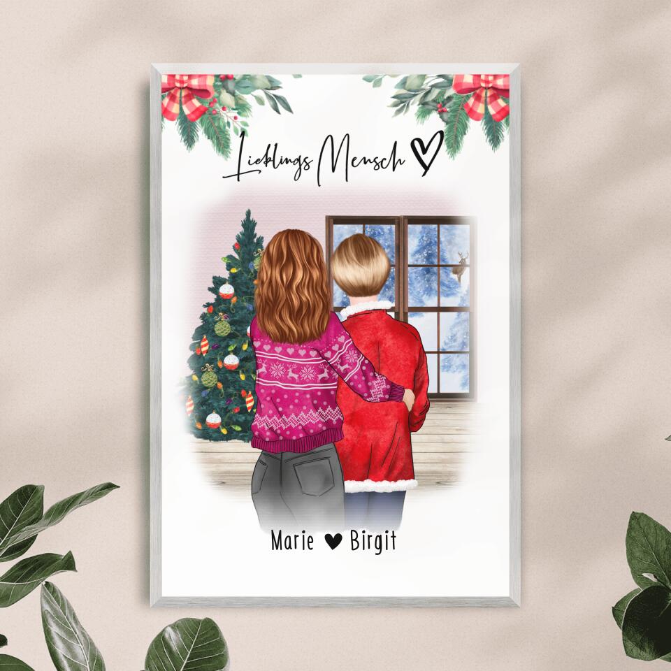 Personalisiertes Poster - Mutter/Mama + Tochter (stehend) - Weihnachtsposter