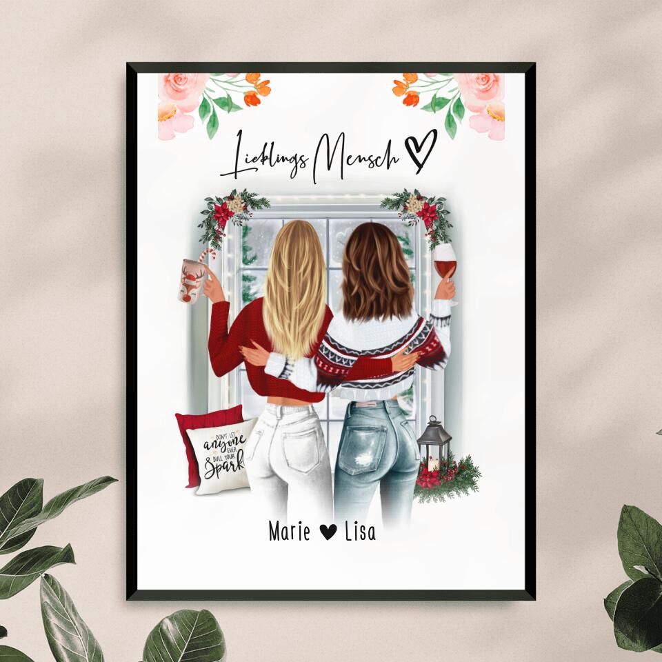 Personalisiertes Poster Beste Schwestern (2 Schwestern) - Weihnachtsposter