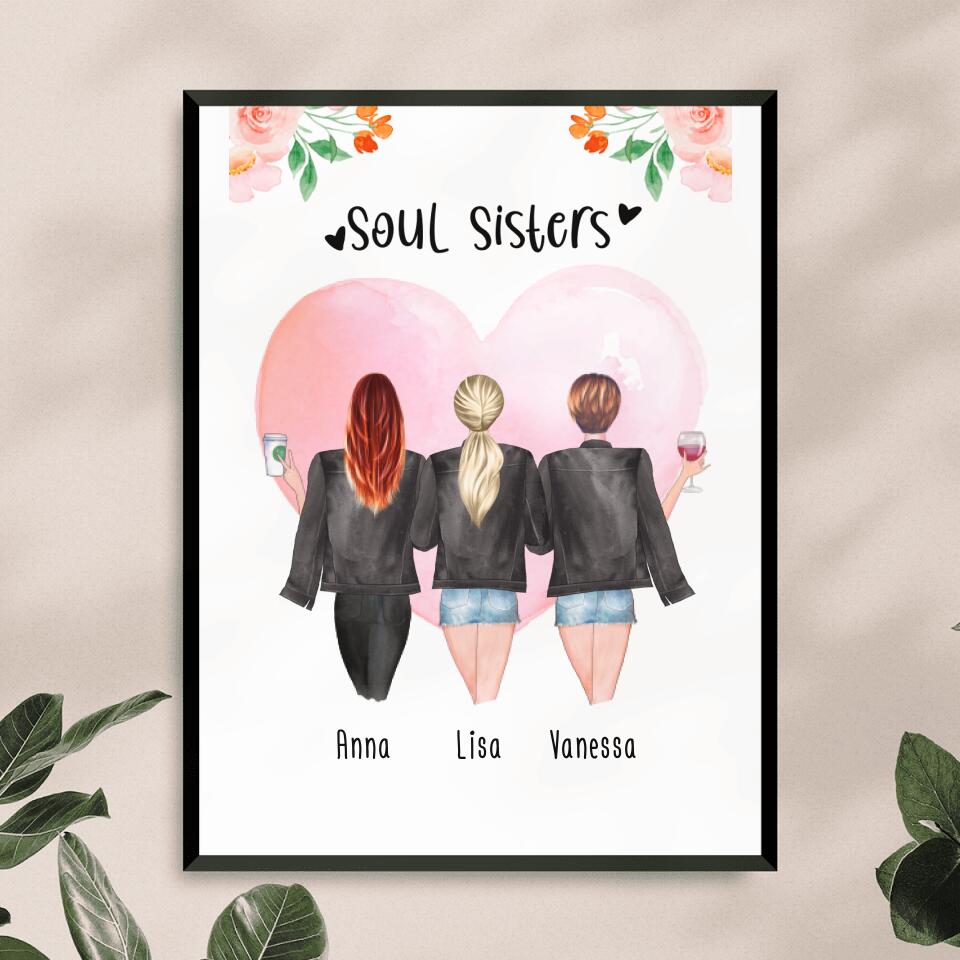 Personalisiertes Poster - Beste Schwestern mit Jacken (3 Schwestern)