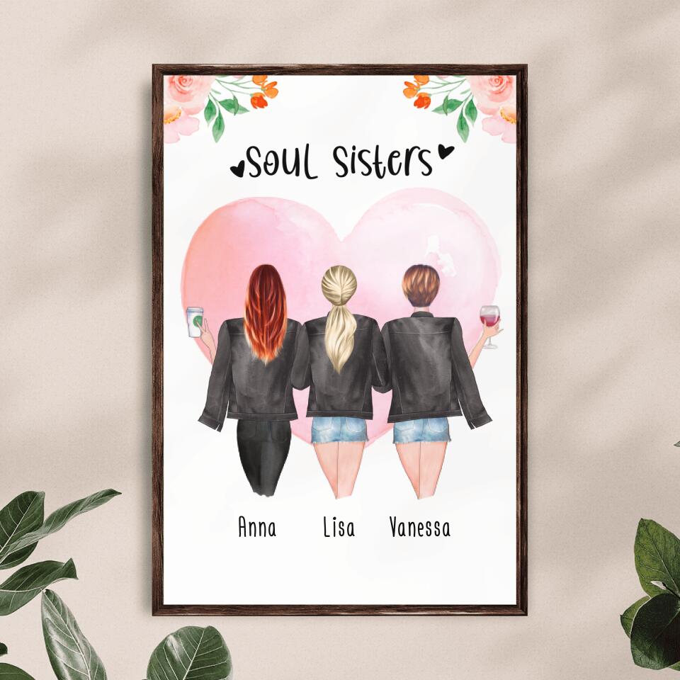 Personalisiertes Poster - Beste Schwestern mit Jacken (3 Schwestern)