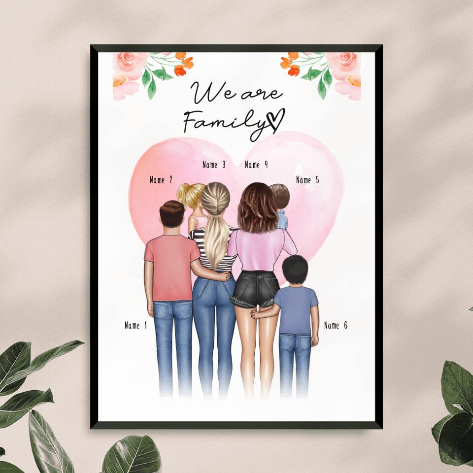 Personalisiertes Poster - Familie (lesbisch/gleichgeschlechtlich) + 1-4 Kinder