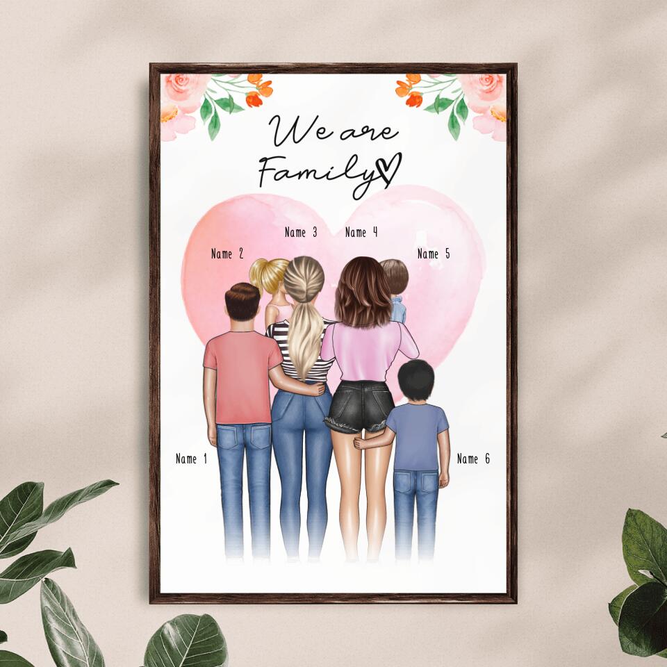 Personalisiertes Poster - Familie (lesbisch/gleichgeschlechtlich) + 1-4 Kinder