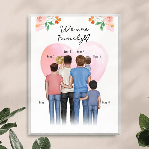 Personalisiertes Poster - Familie (schwul/gleichgeschlechtlich) + 1-4 Kinder