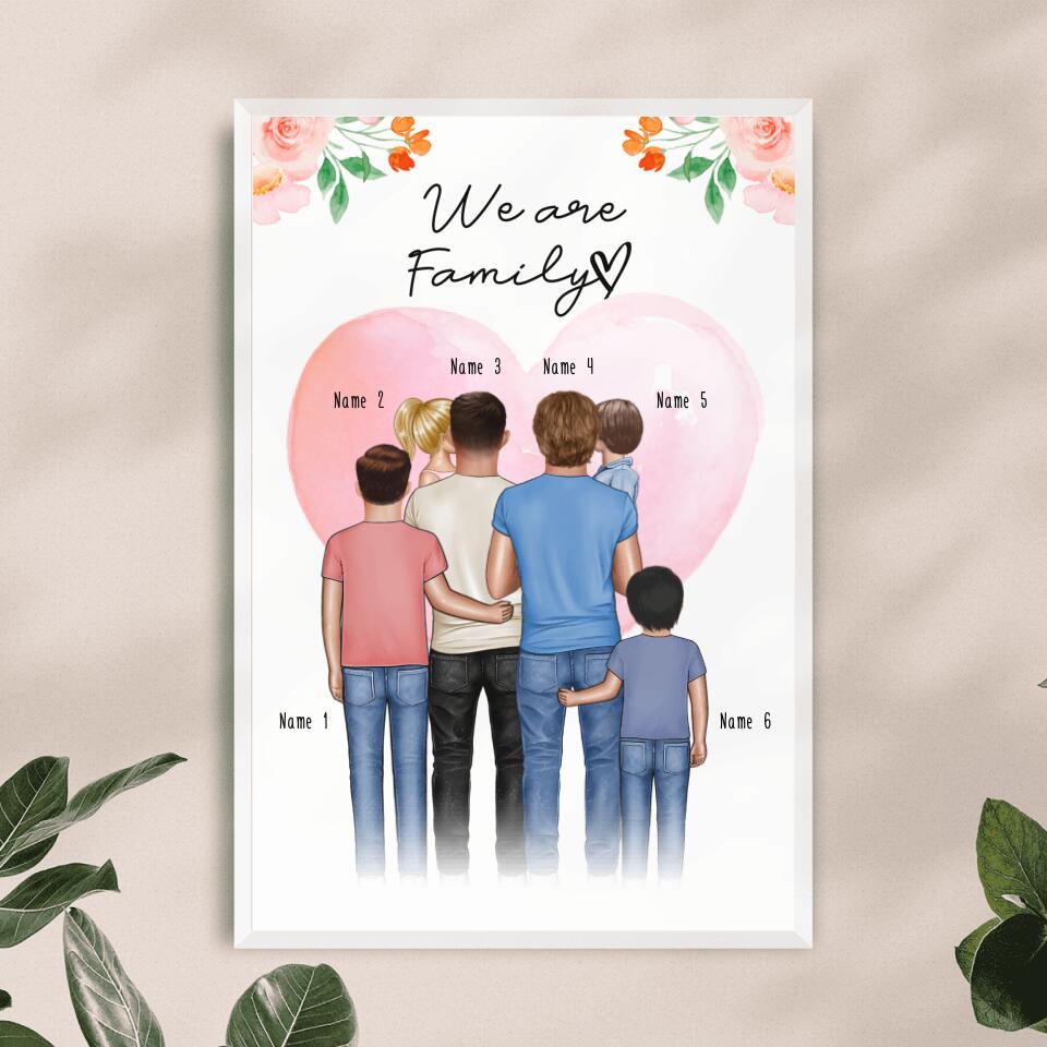 Personalisiertes Poster - Familie (schwul/gleichgeschlechtlich) + 1-4 Kinder