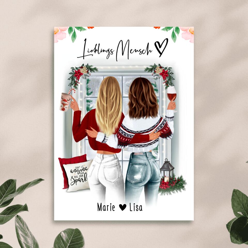 Personalisiertes Poster Beste Freundin (2 Freundinnen) - Weihnachtsposter