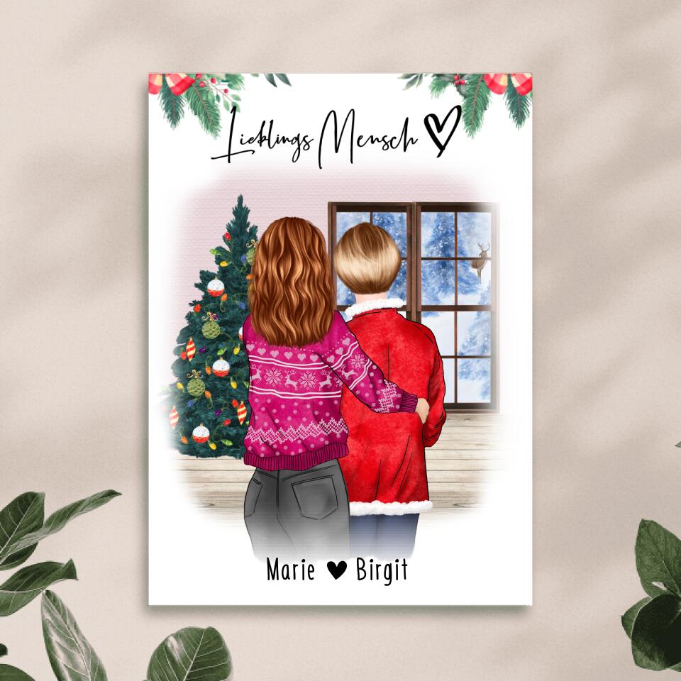 Personalisiertes Poster - Mutter/Mama + Tochter (stehend) - Weihnachtsposter