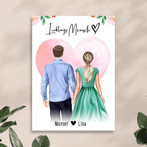 Personalisiertes Poster mit Paar (stehend) - Hemd und Kleid - Pärchen Poster