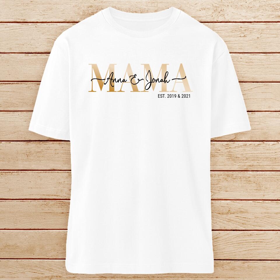 Personalisiertes T-Shirt - Mama Schriftzug mit Kindernamen