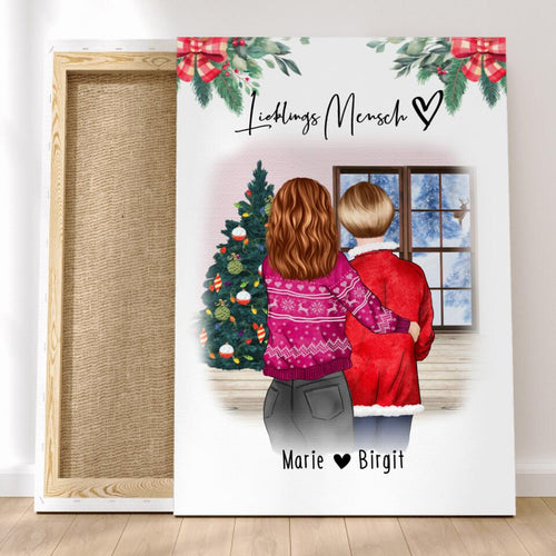 Personalisierte Leinwand - Mutter/Mama + Tochter (stehend) - Weihnachtsleinwand