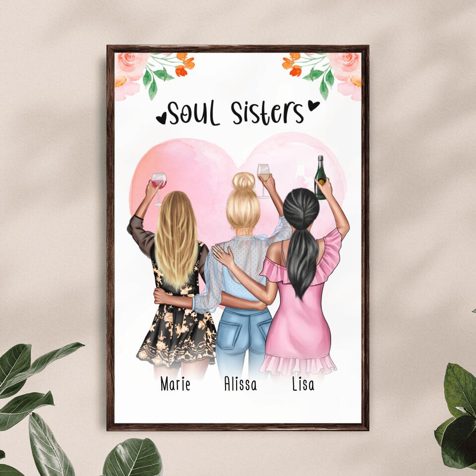 Personalisiertes Poster - Beste Freundinnen (3 Freundinnen) - Best Friends