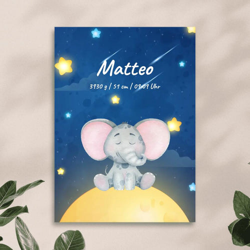 Personalisiertes Baby/Kinder Poster - Sternenhimmel mit schlafenden Tieren + Kindernamen