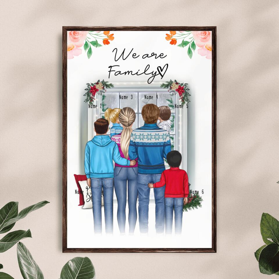 Personalisiertes Poster - Familie + 1-4 Kinder - Weihnachtsposter