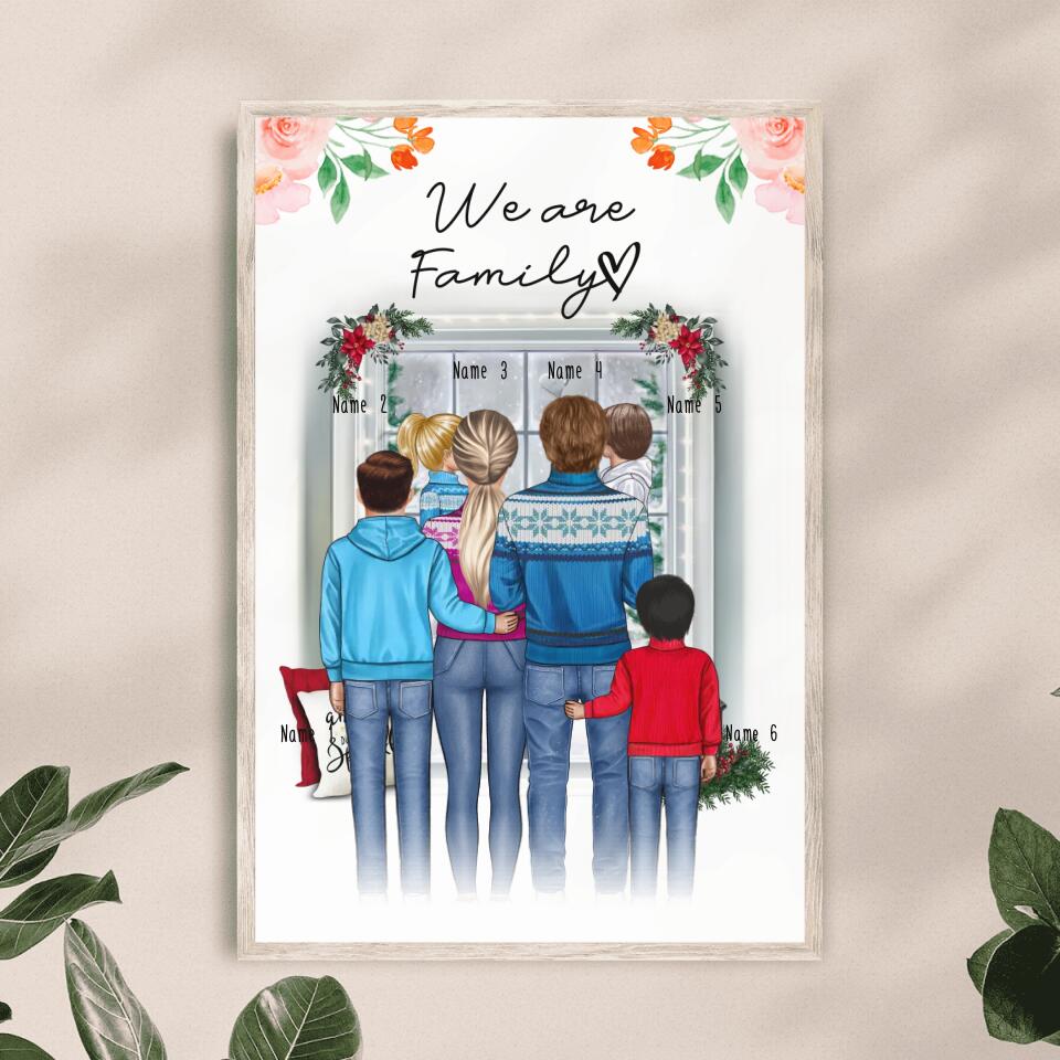 Personalisiertes Poster - Familie + 1-4 Kinder - Weihnachtsposter